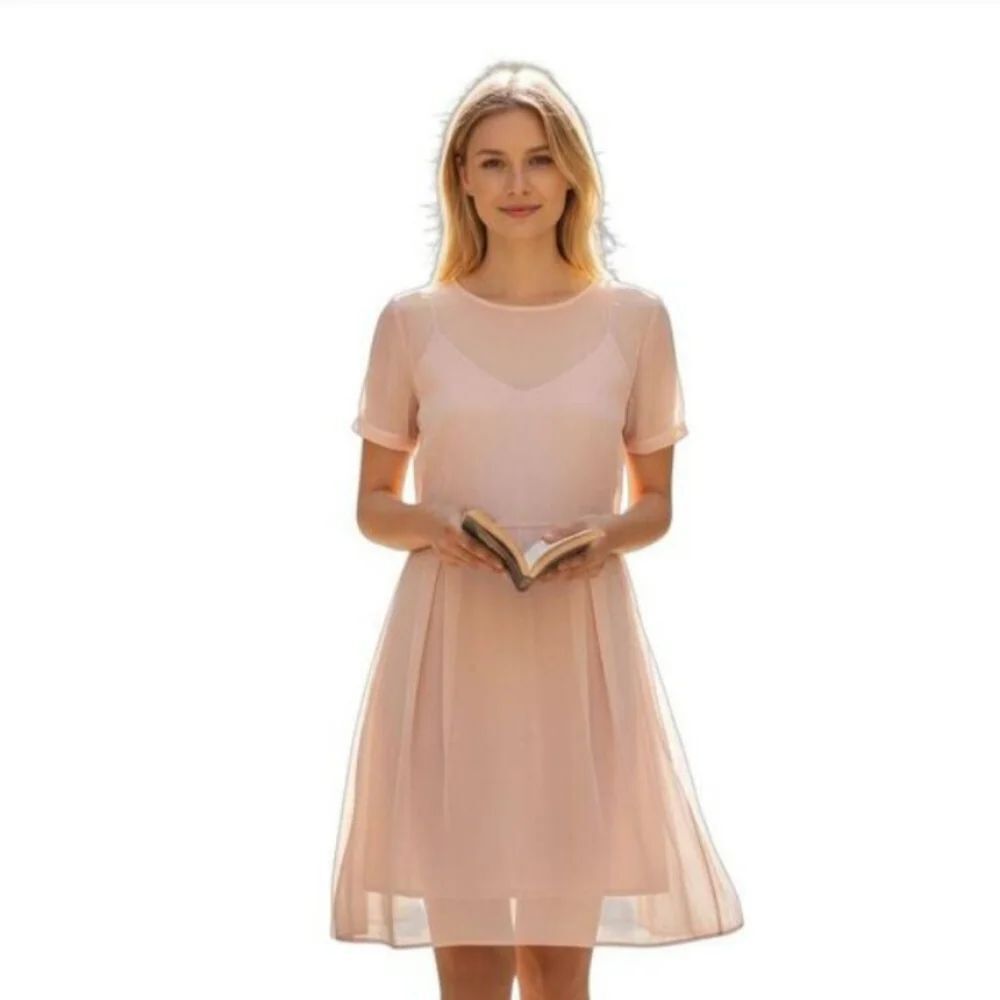 ZARA WOMAN LT.PINK CAMI DRESS WITH SHEER DRESS SZ.S EUC.